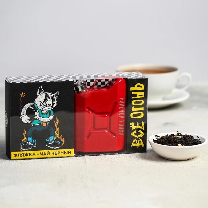 Подарочный набор "Огонь", чай чёрный с цедрой лимона 25 г., фляга от компании Интернет-гипермаркет «MOLL» - фото 1