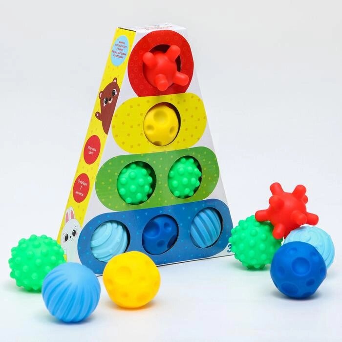Подарочный набор развивающих мячиков "Пирамидка" 7 шт. от компании Интернет-гипермаркет «MOLL» - фото 1