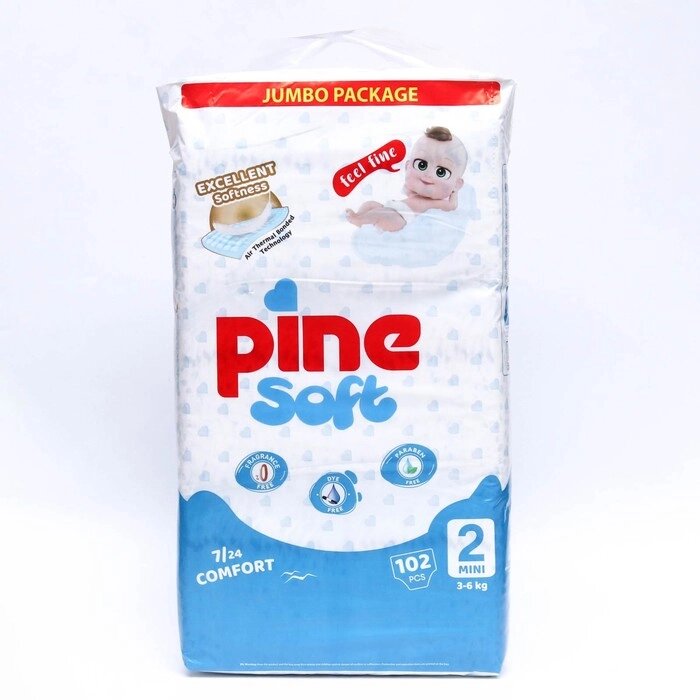 Подгузники детские Pine Soft 2 Mini (3 - 6 kg), 102 шт от компании Интернет-гипермаркет «MOLL» - фото 1