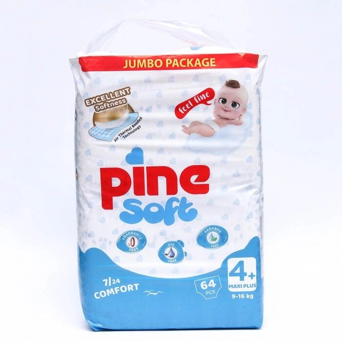 Подгузники детские Pine Soft 4+ Maxi Plus (9-16 kg), 64 шт от компании Интернет-гипермаркет «MOLL» - фото 1