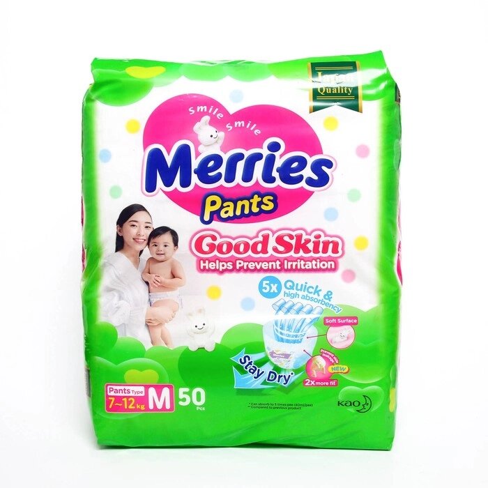 Подгузники-трусики Merries Good Skin M, 7-12 кг, 50 шт от компании Интернет-гипермаркет «MOLL» - фото 1