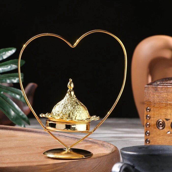 Подставка для благовоний "Сердце", золотистый, 14,5х13,5 см от компании Интернет-гипермаркет «MOLL» - фото 1