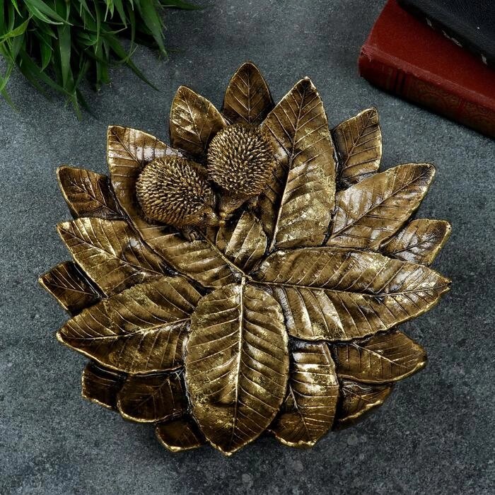 Подставка для мелочей "Пара ежей на тарелке из листьев" золото, 24х24х6,5см от компании Интернет-гипермаркет «MOLL» - фото 1