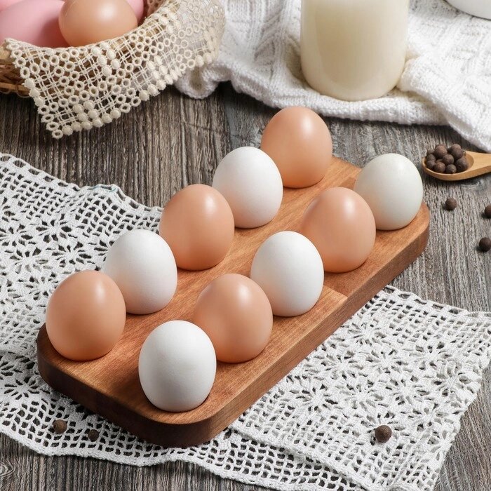 Подставка для пасхальных яиц, 10 отделений, 12х25х1.8 см, массив березы от компании Интернет-гипермаркет «MOLL» - фото 1