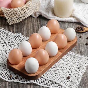 Подставка для пасхальных яиц, 10 отделений, 12х25х1.8 см, массив березы