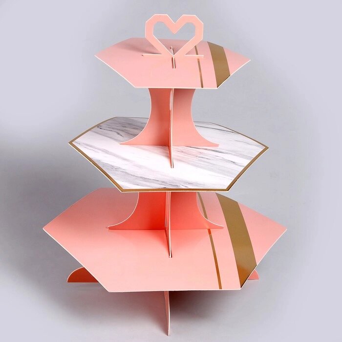 Подставка для пирожных трехярусная, цвет розовый от компании Интернет-гипермаркет «MOLL» - фото 1