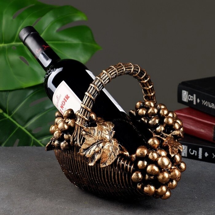Подставка под бутылку "Корзина с виноградом" бронза с позолотой, 20х25х22см от компании Интернет-гипермаркет «MOLL» - фото 1