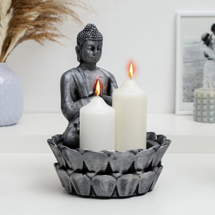 Подсвечник "Будда медитирующий" серый, 24см от компании Интернет-гипермаркет «MOLL» - фото 1