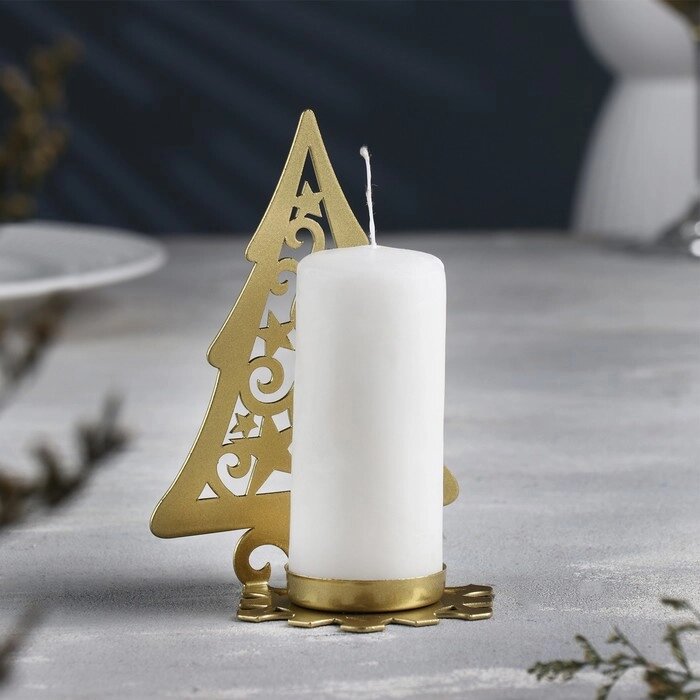 Подсвечник "Ёлка со звездами" металл на одну свечу, 6,6х10х13 см, золотой от компании Интернет-гипермаркет «MOLL» - фото 1
