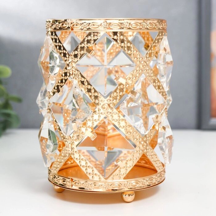 Подсвечник металл на 1 свечу "Иллюзия" цилиндр золото 13х9х9 см от компании Интернет-гипермаркет «MOLL» - фото 1
