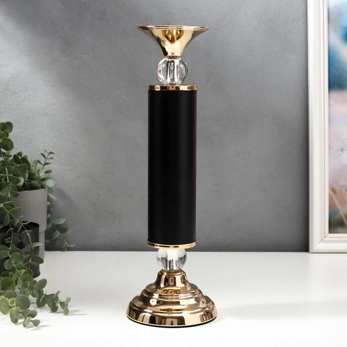 Подсвечник металл на 1 свечу "Колонна с кристаллами" чёрный с золотом 36х12х12 см от компании Интернет-гипермаркет «MOLL» - фото 1