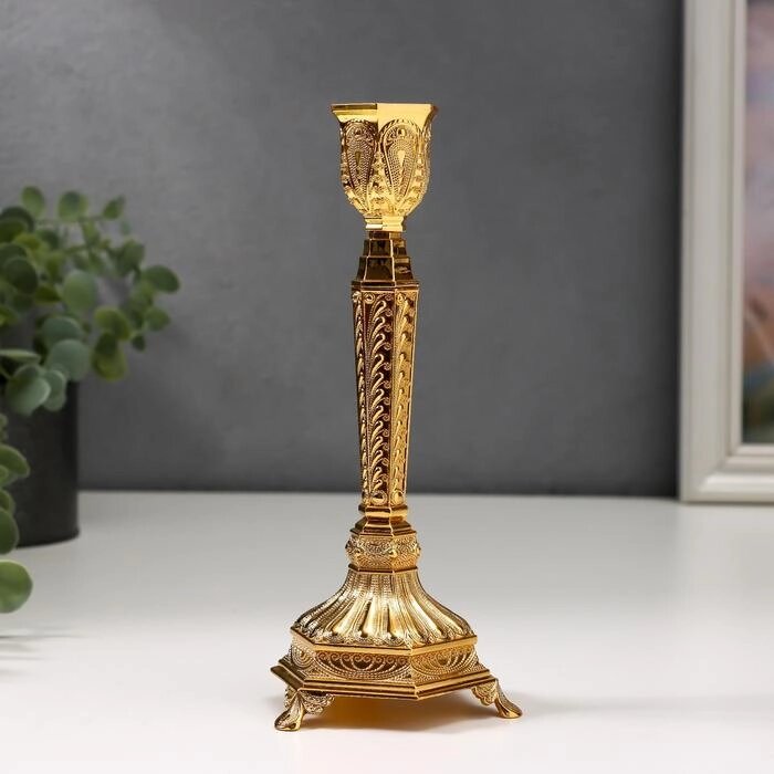 Подсвечник металл на 1 свечу "Узорный" золото 19,8х8х8 см от компании Интернет-гипермаркет «MOLL» - фото 1