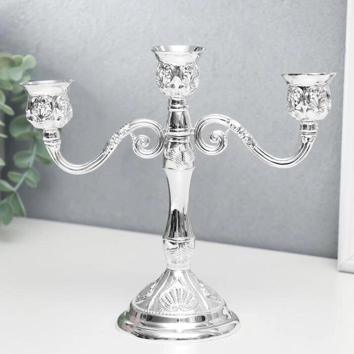 Подсвечник металл на 3 свечи "Листопад" цвет серебро 20х21х8,5 см от компании Интернет-гипермаркет «MOLL» - фото 1