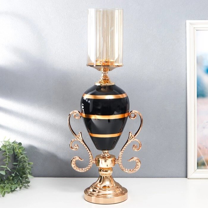 Подсвечник металл, стекло на 1 свечу "Мираж" золото с чёрным 55х14х23 см от компании Интернет-гипермаркет «MOLL» - фото 1