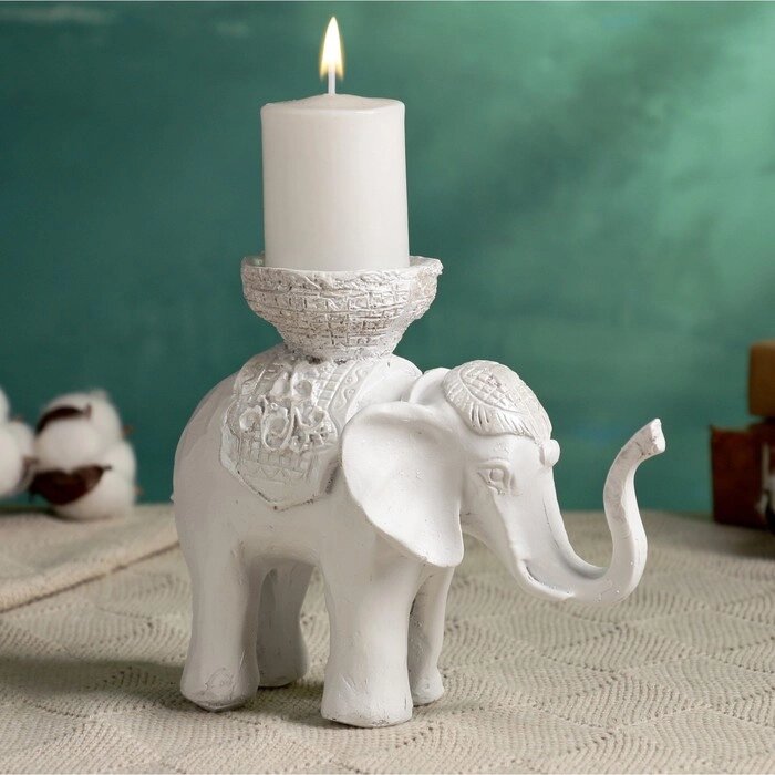 Подсвечник "Слон" белый, 13х19см, для свечи d=4 см от компании Интернет-гипермаркет «MOLL» - фото 1