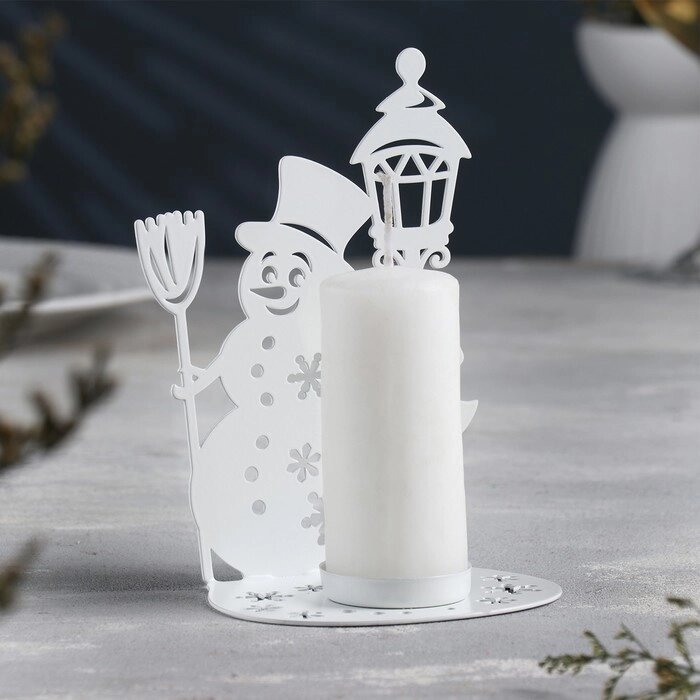 Подсвечник "Снеговик" металл на одну свечу, 10,7х15 см, белый от компании Интернет-гипермаркет «MOLL» - фото 1
