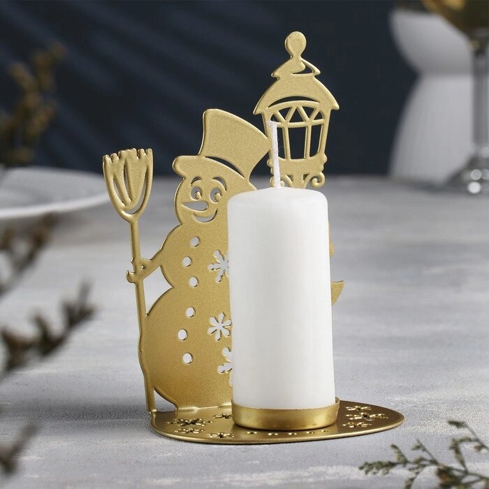 Подсвечник "Снеговик" металл на одну свечу, 7,5х10,7х15 см, золотой от компании Интернет-гипермаркет «MOLL» - фото 1