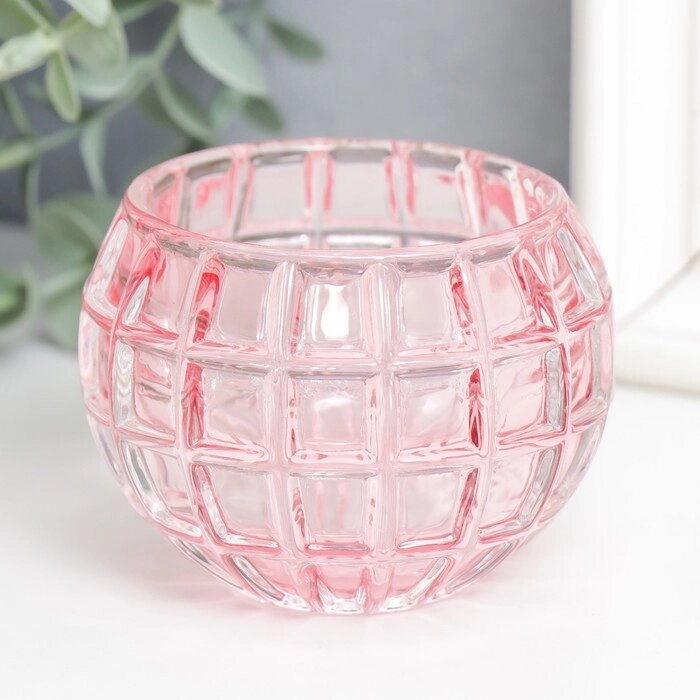 Подсвечник стекло "Бочонок" d-4,5 см розовый 7,5х7,5х6 см от компании Интернет-гипермаркет «MOLL» - фото 1
