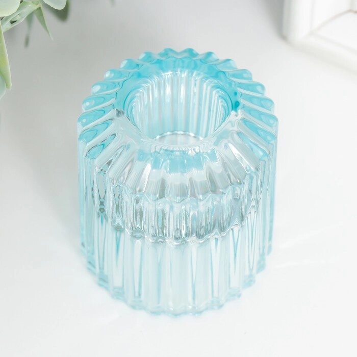 Подсвечник стекло на 1 свечу "Долли" d-2,5 см, 4 см голубой 6х5х5 см от компании Интернет-гипермаркет «MOLL» - фото 1