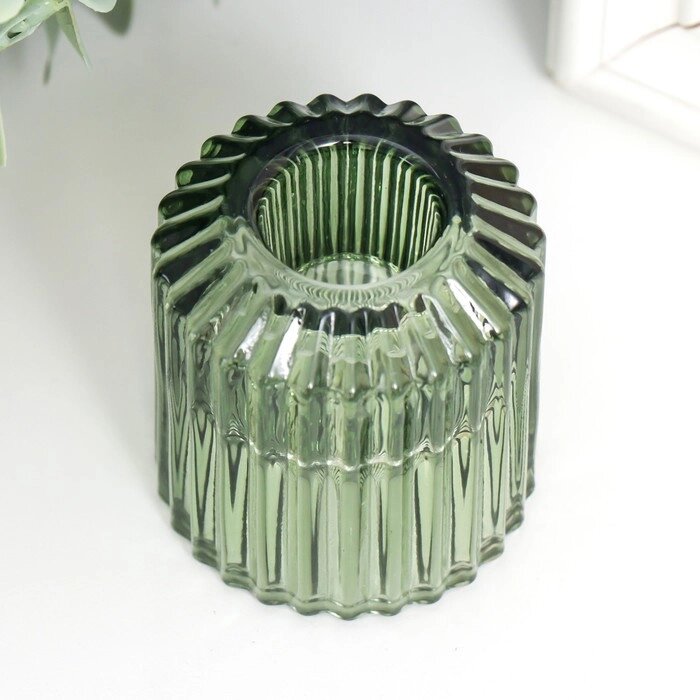 Подсвечник стекло на 1 свечу "Долли" d-2,5 см, 4 см зелёный 6х5х5 см от компании Интернет-гипермаркет «MOLL» - фото 1