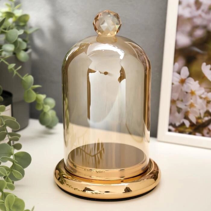 Подсвечник стекло на 1 свечу "Колба с кристаллом" золотая карамель 20,6х12,5х12,5 см от компании Интернет-гипермаркет «MOLL» - фото 1