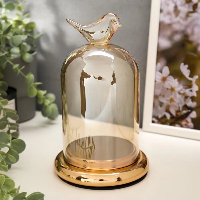 Подсвечник стекло на 1 свечу "Колба с птичкой" золотая карамель 21,5х12,5х12,5 см от компании Интернет-гипермаркет «MOLL» - фото 1