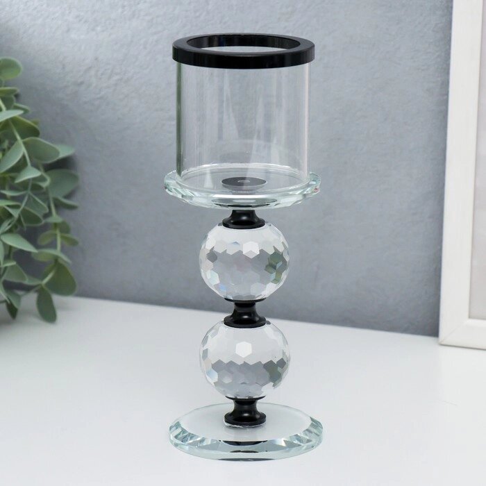 Подсвечник стекло на 1 свечу "Кристалл шар" чёрные вставки 18,3х7х7 см от компании Интернет-гипермаркет «MOLL» - фото 1