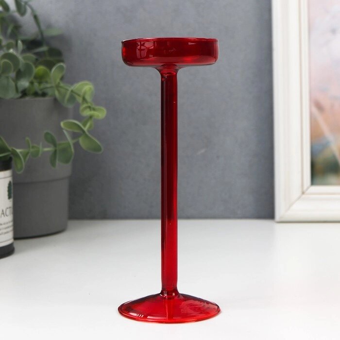 Подсвечник стекло на 1 свечу "Высокая ножка" красный d до 6 см 16,5х6х6 см от компании Интернет-гипермаркет «MOLL» - фото 1