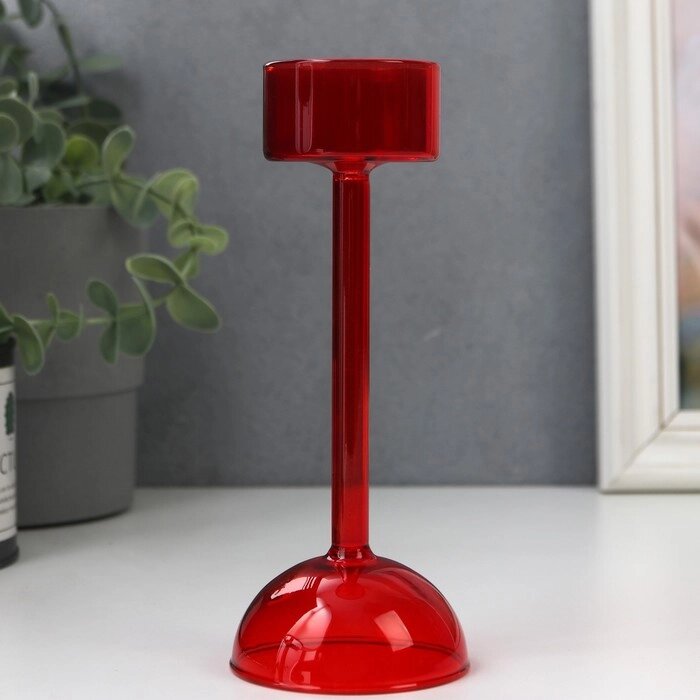 Подсвечник стекло на 1 свечу "Высокая ножка на шаре" красный d до 4,7 см 14,5х6,5х6,5 см от компании Интернет-гипермаркет «MOLL» - фото 1
