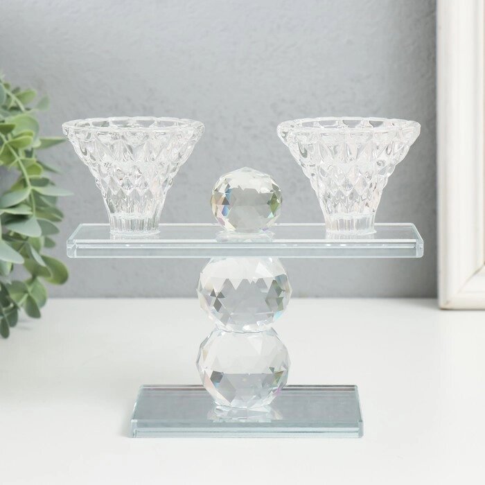 Подсвечник стекло на 2 свечи "Две чаши на пъедестале" прозрачный d=2,3 и 4 см 5,5х15х13 см    970282 от компании Интернет-гипермаркет «MOLL» - фото 1