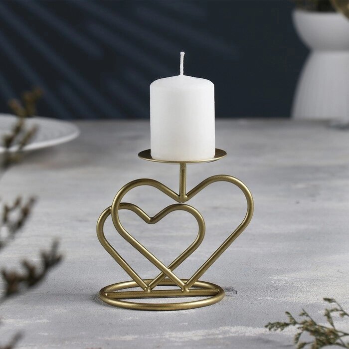 Подсвечник "Валентин 3" металл на одну свечу, 10х10,7 см, золотой от компании Интернет-гипермаркет «MOLL» - фото 1