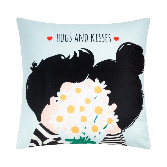 Подушка Этель "Hugs and kisses" 40х40 см, велюр, 100% п/э от компании Интернет-гипермаркет «MOLL» - фото 1