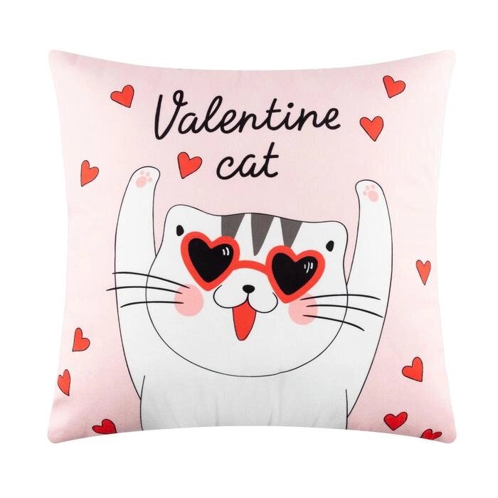 Подушка "Этель" Valentine cat, 40х40 см, велюр, 100% п/э от компании Интернет-гипермаркет «MOLL» - фото 1