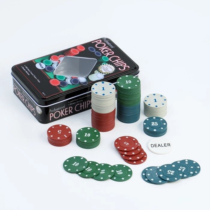 Покер, набор для игры, фишки с номин. 100 шт  11.5х19 см от компании Интернет-гипермаркет «MOLL» - фото 1