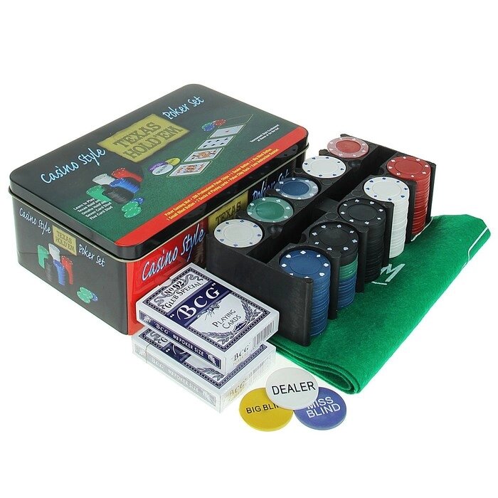 Покер, набор для игры (карты 2 колоды, фишки без номин. 200 шт, сукно 60х90 см) от компании Интернет-гипермаркет «MOLL» - фото 1
