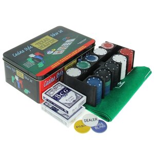 Покер, набор для игры (карты 2 колоды, фишки без номин. 200 шт, сукно 60х90 см)