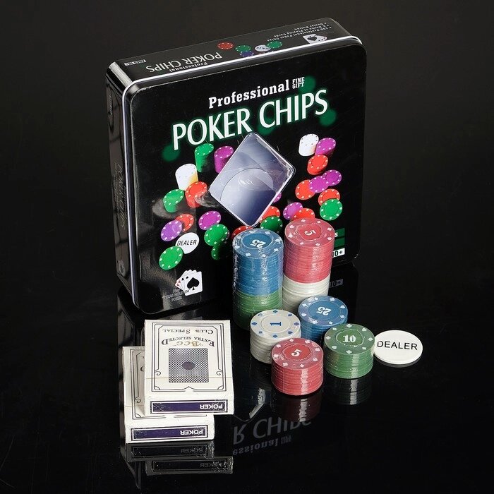 Покер, набор для игры (карты 2 колоды, фишки с номин. 100 шт, 20х20 см от компании Интернет-гипермаркет «MOLL» - фото 1