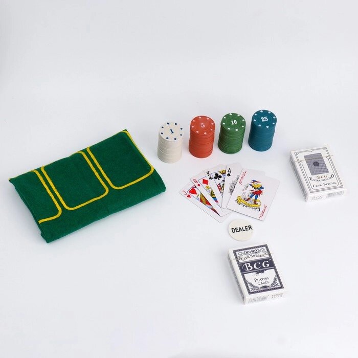 Покер, набор для игры (карты 2 колоды, фишки с номин. 100 шт, сукно 40х60 см) от компании Интернет-гипермаркет «MOLL» - фото 1