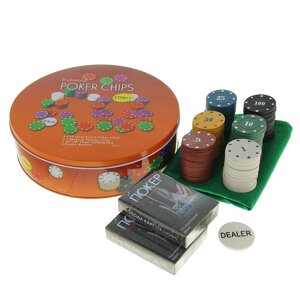 Покер, набор для игры (карты 2 колоды, фишки с номин. 120 шт, сукно 40х60 см) микс