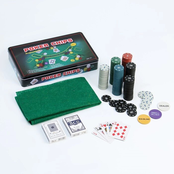Покер, набор для игры (карты 2 колоды, фишки с номин. 300 шт, сукно 60х90см) от компании Интернет-гипермаркет «MOLL» - фото 1