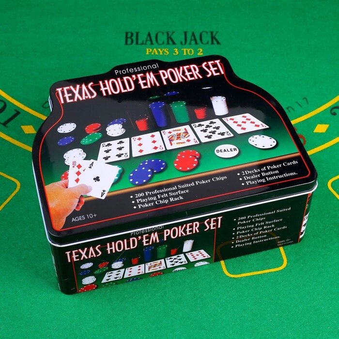 Покер, набор для игры (карты 2 колоды микс, фишки с номин. 200 шт, сукно 60х90 см) от компании Интернет-гипермаркет «MOLL» - фото 1