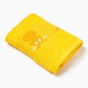 Полотенце махровое с бордюром Кошки, цвет жёлтый, размер 50х90см 380г/м 100% хлопок