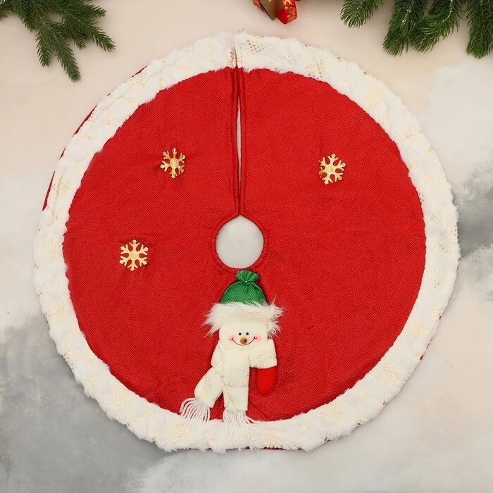 Полянка под ёлку "Сияние полос" Снеговик и снежинки, d-60 см, бело-красный от компании Интернет-гипермаркет «MOLL» - фото 1