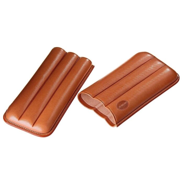 Портсигар кожаный светло-коричневого цвета для 3 сигар диаметром 1,8 см от компании Интернет-гипермаркет «MOLL» - фото 1
