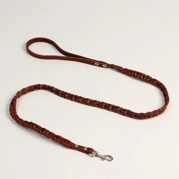 Поводок кожаный плетеный "Коса", 1.25 м х 1.1 см, коричневый от компании Интернет-гипермаркет «MOLL» - фото 1