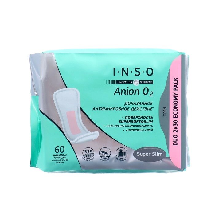 Прокладки ежедневные "INSO" Anion O2, 60 шт от компании Интернет-гипермаркет «MOLL» - фото 1