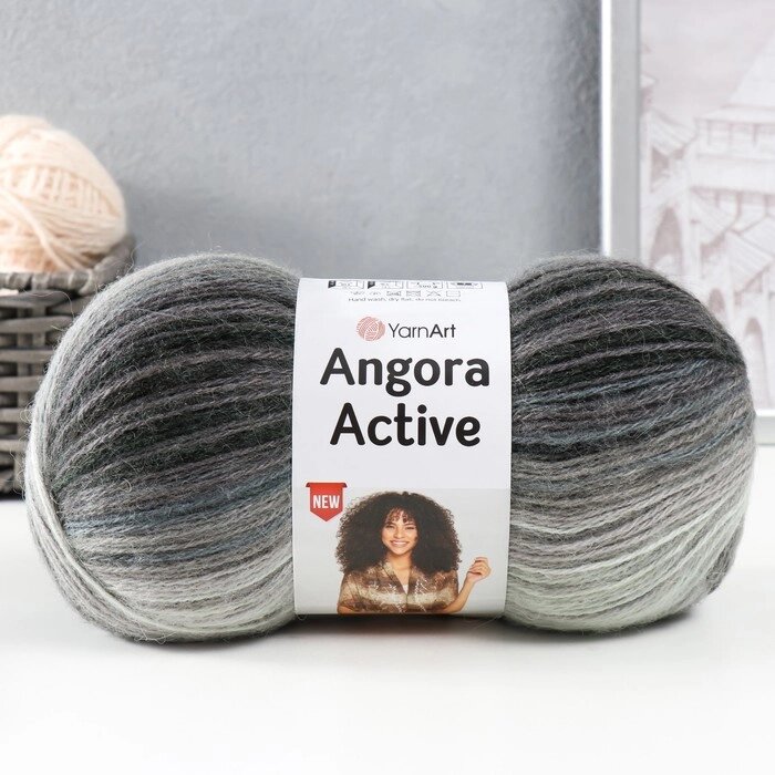 Пряжа "Angora Active" 25% мохер, 75% акрил  500м/100гр (840 черн-сер-мор волна) от компании Интернет-гипермаркет «MOLL» - фото 1