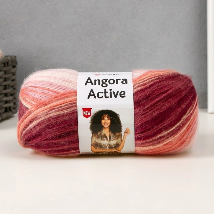 Пряжа "Angora Active" 25% мохер, 75% акрил  500м/100гр (846 персик-роз-бордо) от компании Интернет-гипермаркет «MOLL» - фото 1
