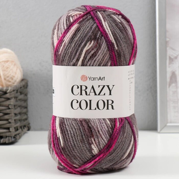 Пряжа "Crazy color" 25% шерсть, 75% акрил 260м/100гр (176 серый-розовый) от компании Интернет-гипермаркет «MOLL» - фото 1