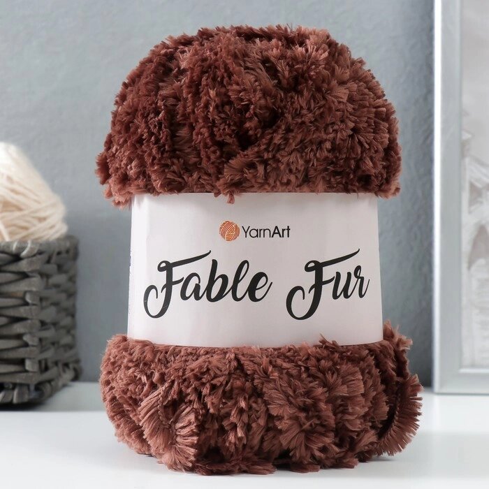 Пряжа "Fable Fur" 100% микрополиэстер 100м/100гр (986 коричневый) от компании Интернет-гипермаркет «MOLL» - фото 1